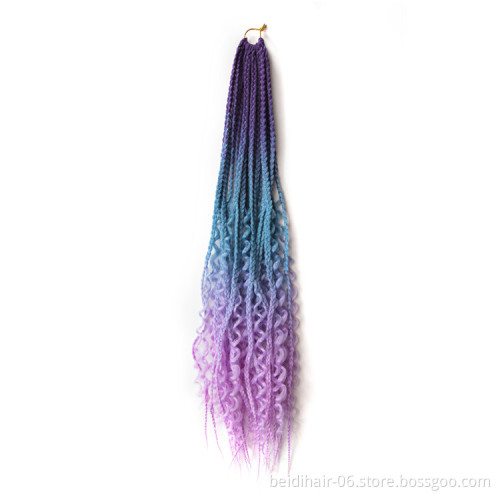 River Goddess Box Braids Crochet Hair With Curly Ends Bohemian Braids Boho Style Ombre Bright Colors